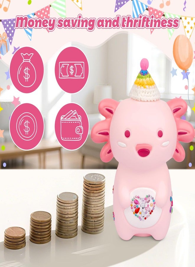 JIZWPOOM Axolotl Piggy Bank,Cute Coin Bank with Hat Stickers and Rhinestone,Unbreakable Plastic Money Bank,Piggy Bank Toy for Kids Adults Boys Girl Great Birthday Gifts - Image 3